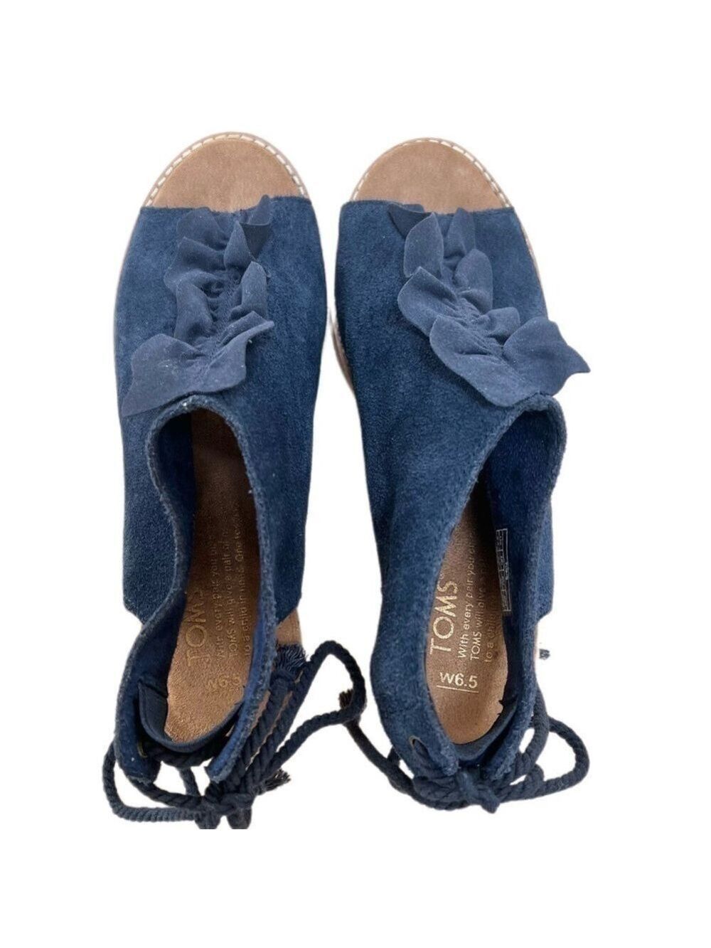 TOMS – Elba Peep Navy Suede Blue Open Toe Block Heel Bootie Heels - Size 6.5 - Picture 5 of 14